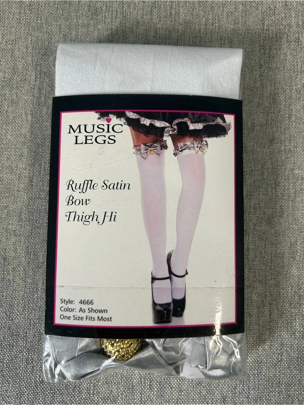 Music Legs White Ruffle Satin Bow Thigh-High Stockings
